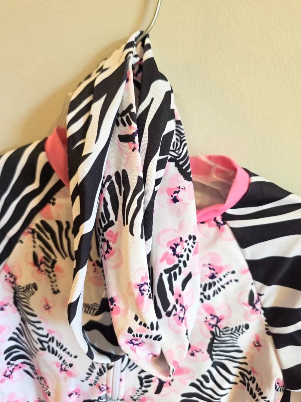 Long Sleeve Zipper Zebra Print One Piece Swimsuit 7 Y